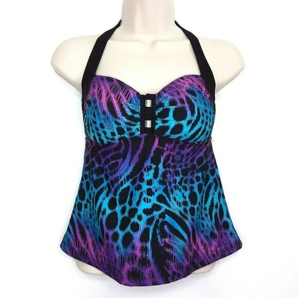 Catalina Women's Ombre Animal Print Halter Tankini Top - Picture 1 of 7